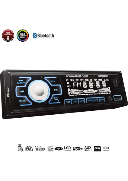 Kamosonıc Oto Teyp 4X50W Bt/2xusb/sd/fm/aux  KS-MX803