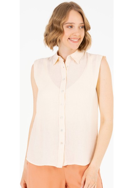 Slim Fit Gömlek Yaka Düz Bej Kadın Gömlek Ex-Rasella fiyatları