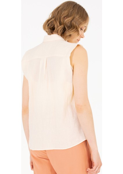 Slim Fit Gömlek Yaka Düz Bej Kadın Gömlek Ex-Rasella indirimleri