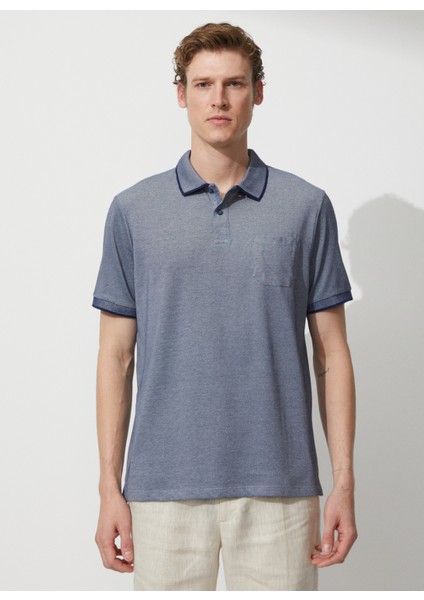 Polo Yaka Lacivert - Beyaz Erkek T-Shirt 4A9000000004