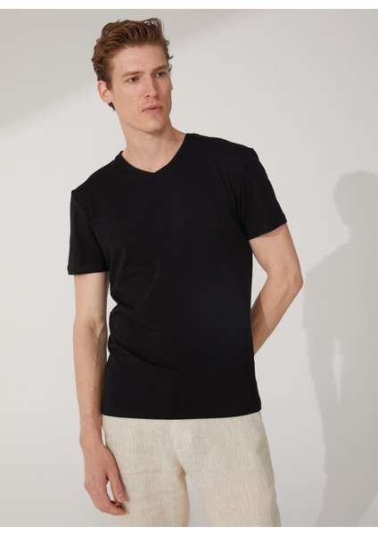 O Yaka Düz Siyah Erkek T-Shirt TS1014000276