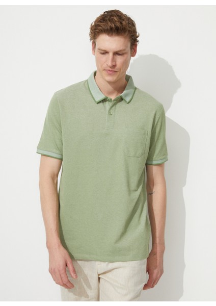 Polo Yaka Yeşil - Beyaz Erkek T-Shirt 4A9000000004 fırsatları
