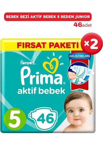 Bebek Bezi Aktif Bebek 5 Beden 46 Adet Junior x 2