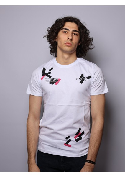 Unisex Beyaz Ön ve Arka Baskılı Oversize T – Shirt