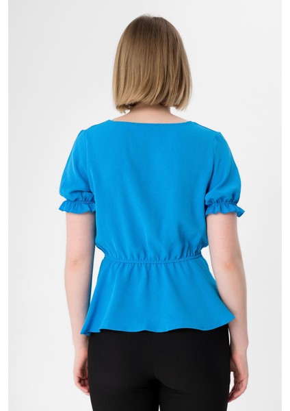 Kadın Beli Kolu Lastik Detaylı V Yaka Kısakol Bluz indirimleri