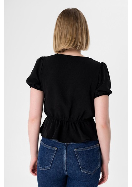 Kadın Beli Kolu Lastikli Dantel Detaylı Kısakol Bluz fırsatları