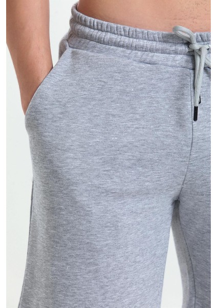 Gri Melanj Normal Kesim Cepli Örme Iki Iplik Sweat Şort modelleri