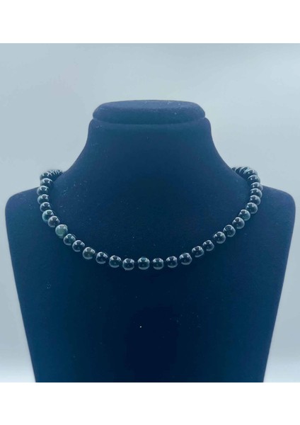 Gümüş Obsidyen Doğal Taş Kolye 6 mm Küre Kesim