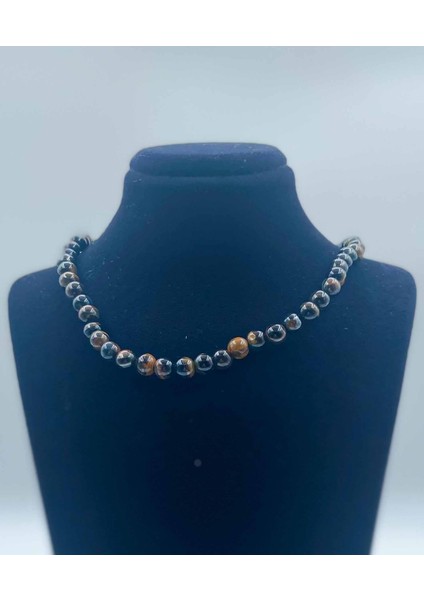 Siyah Labradorit Doğal Taş Kolye 6 mm Küre Kesim