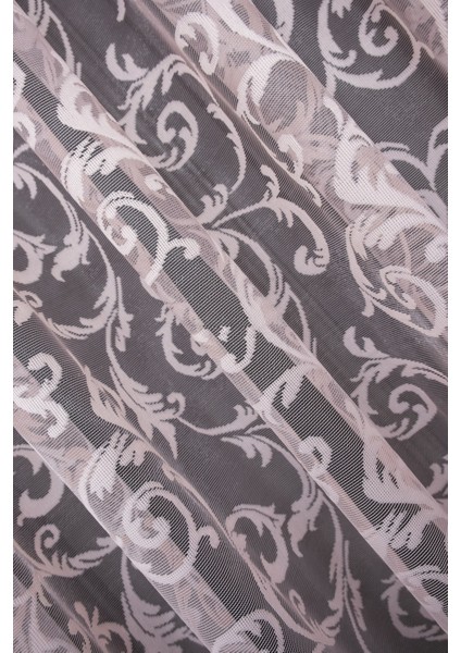 Taç Şal Desen Kullanıma Hazır 1/2 Seyrek Pile Tül Perde Tek Kanat - Pudra 300 x 240 cm
