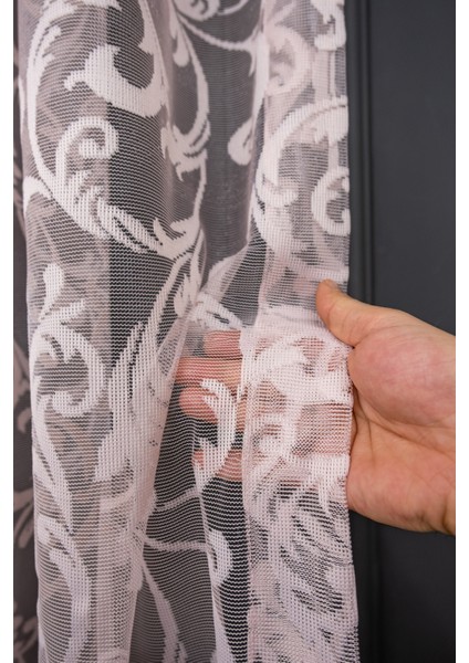 Taç Şal Desen Kullanıma Hazır 1/2 Seyrek Pile Tül Perde Tek Kanat - Pudra 300 x 240 cm