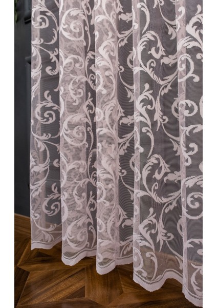 Taç Şal Desen Kullanıma Hazır 1/2 Seyrek Pile Tül Perde Tek Kanat - Pudra 300 x 240 cm