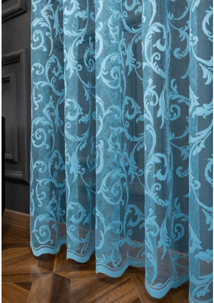 Taç Şal Desen Kullanıma Hazır 1/2 Seyrek Pile Tül Perde Tek Kanat - Turkuaz 100 x 240 cm modelleri