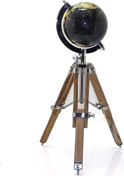 Dünyadan Hediyeler Ahşap Tripod Standlı Dünya Küre Zemin Dekoru Döner Dünya Küre Modern Harita Atlas 58CM Siyah