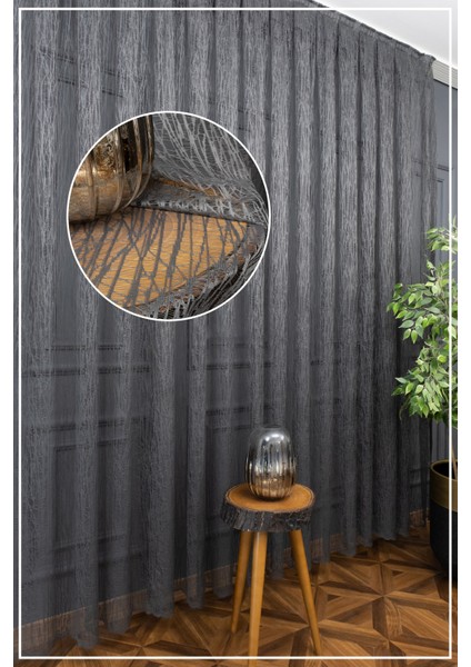 Taç Buz Kırığı Kullanıma Hazır 1/2,5 Normal Pile Tül Perde Tek Kanat - Koyu Gri 100 x 250 cm fiyatları
