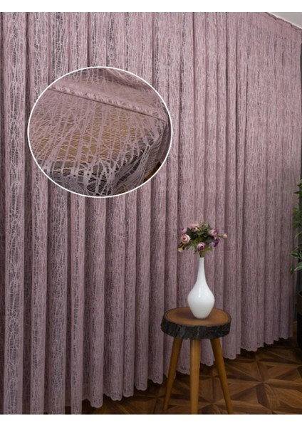 Taç Buz Kırığı Kullanıma Hazır Ekstraforlu Pilesiz Tül Perde Tek Kanat - Pudra 110 x 200 cm