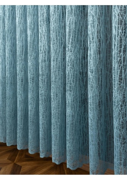 Taç Buz Kırığı Kullanıma Hazır Ekstraforlu Pilesiz Tül Perde Tek Kanat - Turkuaz 130 x 200 cm