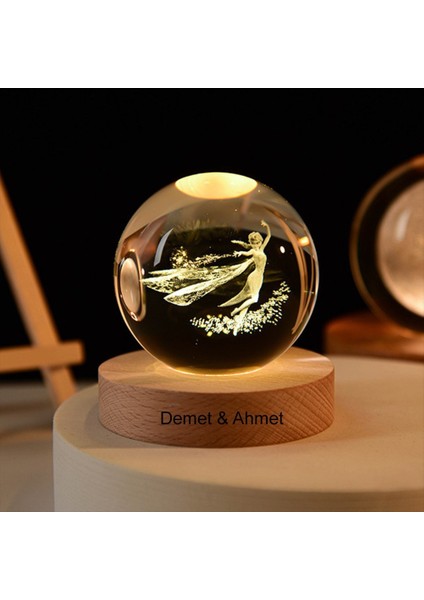 Işıklı Ahşap Kaideli Elsa Temalı Cam Küre 6cm