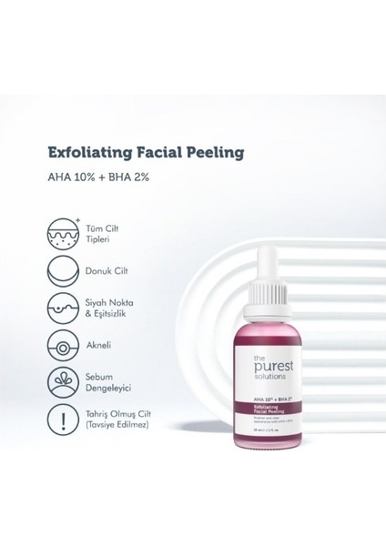 The Purest Solutions Canlandırıcı Cilt Tonu Eşitleyici Yüz Peeling Serum 30 ml Aha 10% + Bha 2%