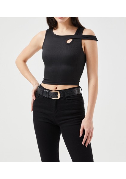 Omuz Detay Atlet Bluz; Siyah, Beyaz, Lila