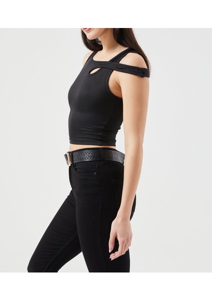 Omuz Detay Atlet Bluz; Siyah, Beyaz, Lila modelleri