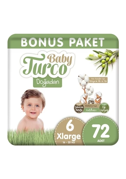 Baby Turco Doğadan Bonus Bebek Bezi 6 Numara Xlarge 72 Adet