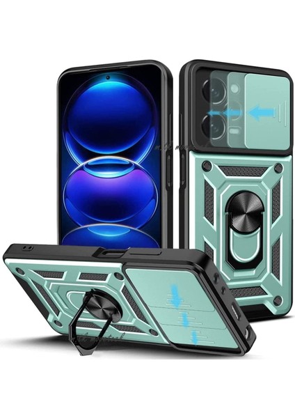 Xiaomi Redmi Note 12 Pro 5g Kılıf Kamera Darbe Korumalı Sürgülü Yüzüklü Armor Military Tank Pars Sürgülü Zırh