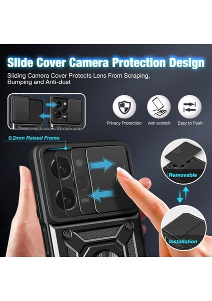 Xiaomi Redmi Note 12 Pro 5g Kılıf Kamera Darbe Korumalı Sürgülü Yüzüklü Armor Military Tank Pars Sürgülü Zırh