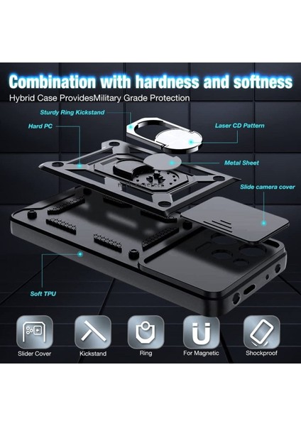 Xiaomi Redmi Note 12 Pro 5g Kılıf Kamera Darbe Korumalı Sürgülü Yüzüklü Armor Military Tank Pars Sürgülü Zırh