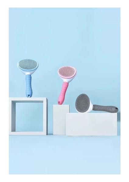 Kedi Fırça & Tarak Otomatik Temizlenen Tuşlu Evcil Hayvan Köpek Kıl Tüy Toplayıcı Pembe Tarak