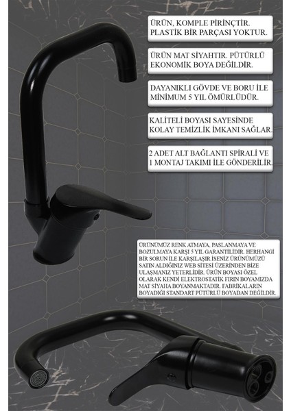 Siyah Mutfak Lavabo Banyo Bataryası ve Mafsal Duş Seti Mat Eviye Duş Musluğu Banyo Duş Seti Musluk