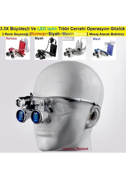 Tıbbi Cerrahi Büyüteç LED Işıklı 3.5x Büyütme Binoküler Loupes Operasyon Gözlük