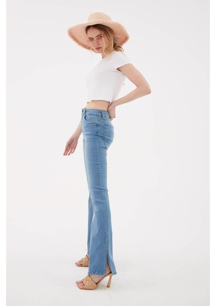23Y-PNT0298K1 Kadın Paçası Yırtmaçlı Denim Pantolon fiyatları