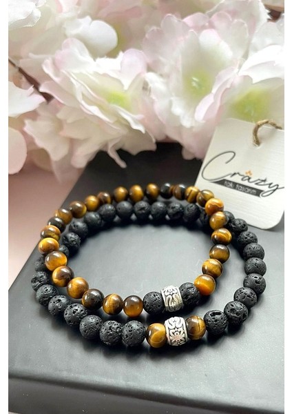 Kaplan Gözü&lav Doğaltaş Ikili Erkek Bileklik