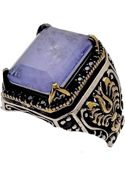 Paraiba ve Zirkon Taşlı Erkek Gümüş Yüzüğü 230047232G24Y