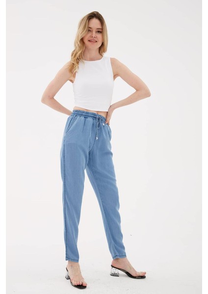 Fashion Friends 23Y-PNT0657K1 Kadın Beli Bağlamalı Denim Pantolon