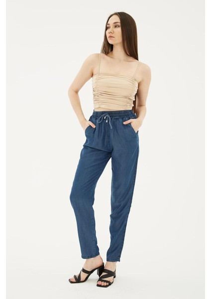 Fashion Friends 23Y-PNT0657K1 Kadın Beli Bağlamalı Denim Pantolon