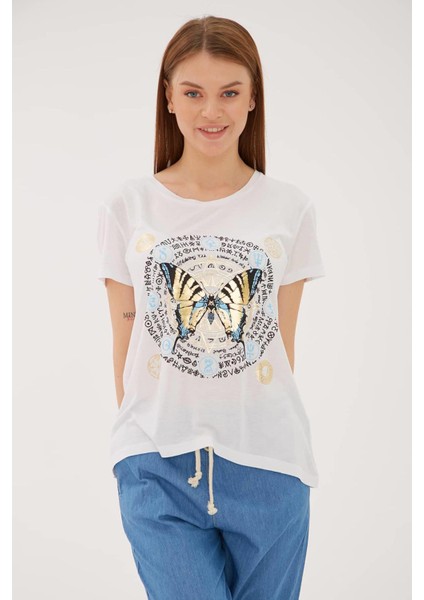 23Y-TST0240K1 Kadın Baskılı T-Shirt