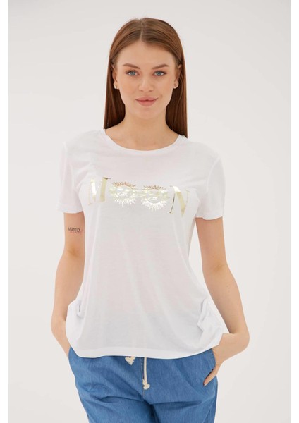 23Y-TST0474K1 Kadın Baskılı T-Shirt