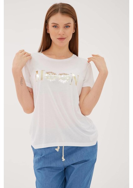 23Y-TST0474K1 Kadın Baskılı T-Shirt modelleri