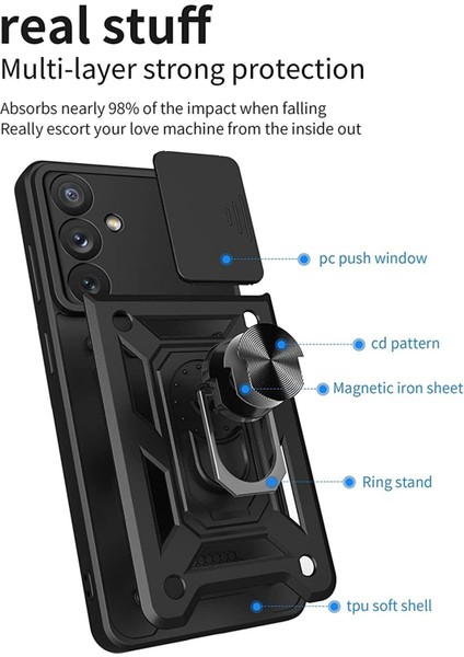 MTK Moveteck Samsung Galaxy A54 5g Için Telefon Kılıfı Sürgülü Cam Kamera Lens Koruması Military Zırh Tank Armor Pars Kapak