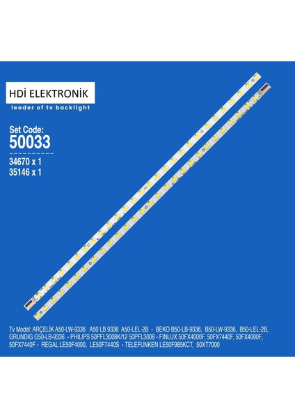Vestel 50PF7070, 50PF7070B, 50F7440S, 50PF7055 LED Bar