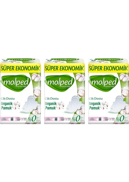 Pure & Soft Organik Pamuk Uzun 18'li Kadın Pedi 3X18