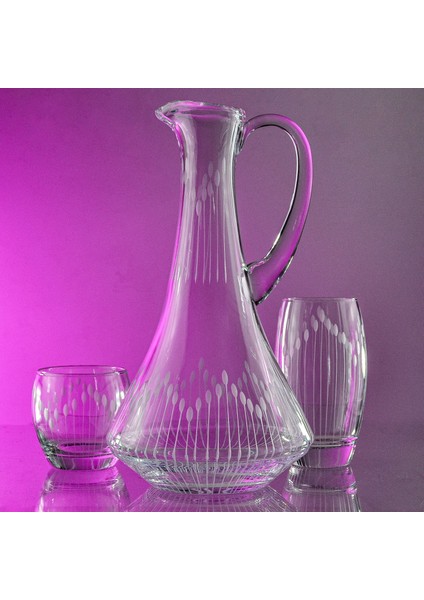 Pudgy 25 Parça 12 Kişilik Bardak Seti Dik Karaflı Vega Desenli