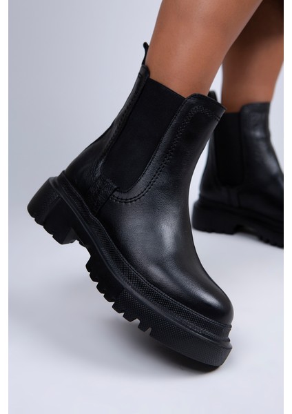 Emma Kadın Hakiki Deri Çift Taraf Lastikli Siyah Bot