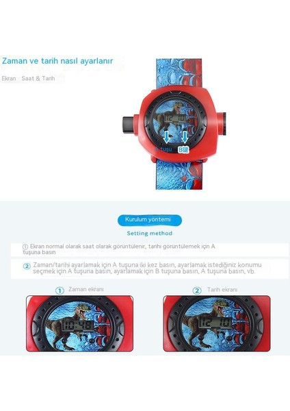 Dinozor Projeksiyon Tablosu Kol Saati Karikatür Kol Saati Elektronik Kol Saati Öğrenci Kol Saati Çocuk Kol Saati (Yurt Dışından)