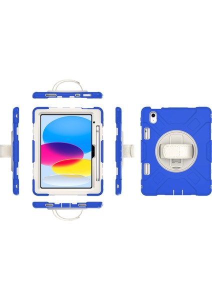 Apple ipad Tablet Koruyucu Kılıf 10.9 Kalem Yuvalı Düşme Önleyici Braketli 10. Nesil Silikon Tablet Koruyucu Kılıf (Yurt Dışından)