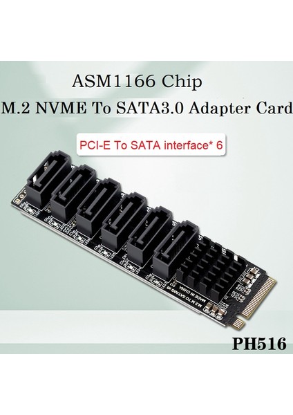 M.2 Mkey Pcı-E Riser Card M.2 Nvme Sata3.0 Pcıe'ye Sata 6gpbsx6-Port Eklentisi Kart ASM1166 Destek Pm Funksiyonu (Yurt Dışından)