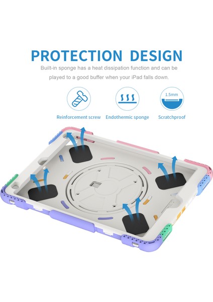 Apple Tablet Koruyucu Kılıf 10.2 Inç Üç Geçirmez Silikon Çocuk Düşme Önleyici Kılıf Gökkuşağı Renkli Kontrast ipad Kılıfı (Yurt Dışından)