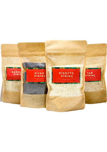 Pirinç Deneme Paketi 4lü Basmati Siyah Risotto Tam Pirinç Yöresel Gurme Bakliyat Seti